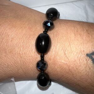 Vintage Large Glass Black Bead Bracelet